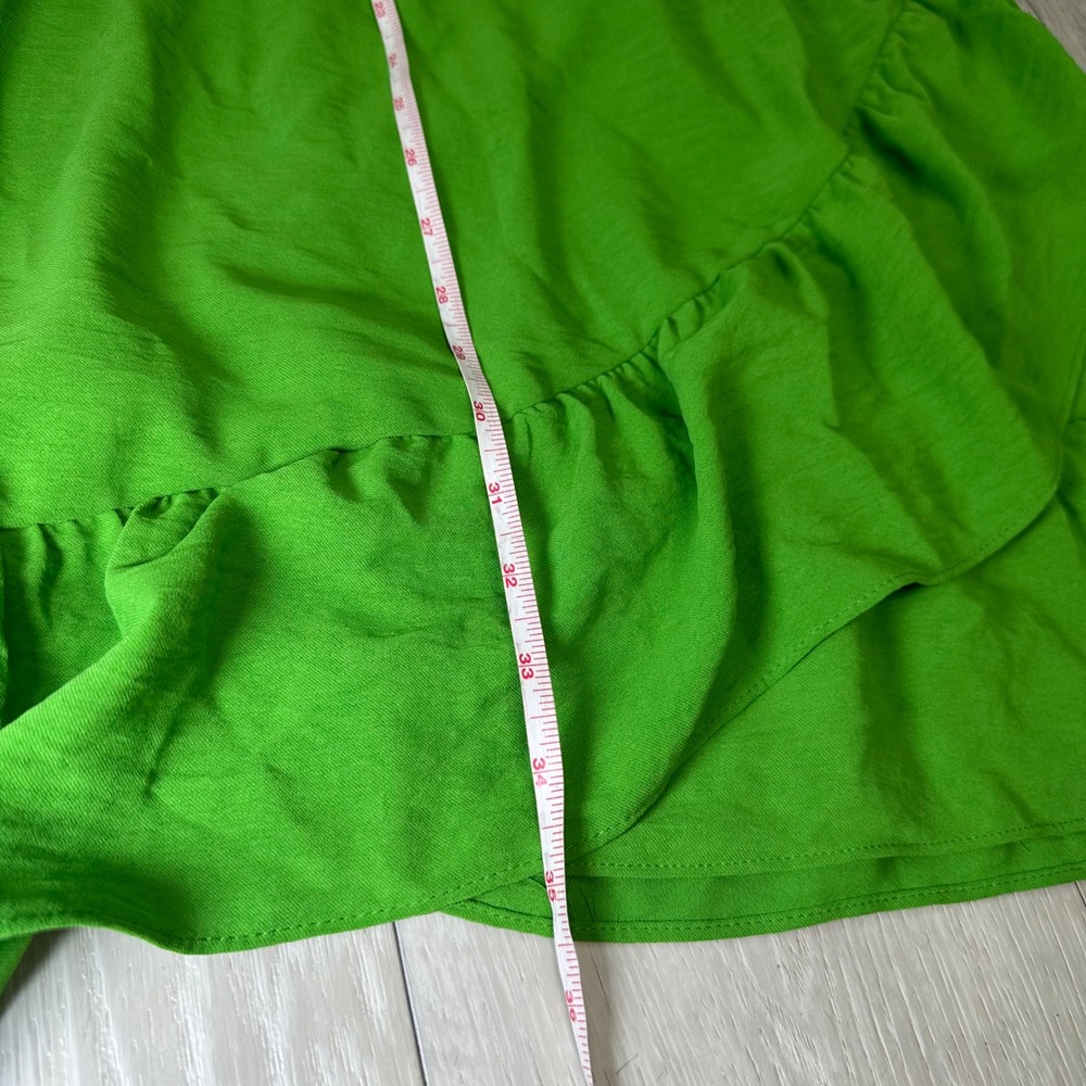 London times green mini smocked waist tie neck ruffle dress flutter medium - Picture 6 of 11